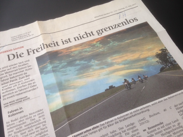 Der Münchner Merkur berichtet über die Freiheit auf zwei Rädern, die nicht grenzenlos ist.
