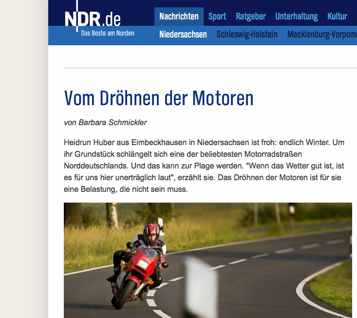 Der NDR berichtet auch zur Winterzeit vom Motorradlärm-Problem.