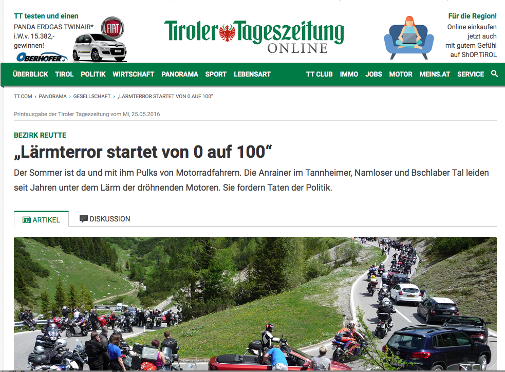 Tiroler Tageszeitung: Motorradlärm in den Bergen.