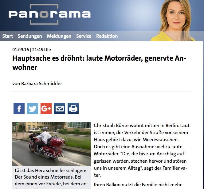 Panorama berichtet heute, 1. September, zum Thema Motorradlärm.