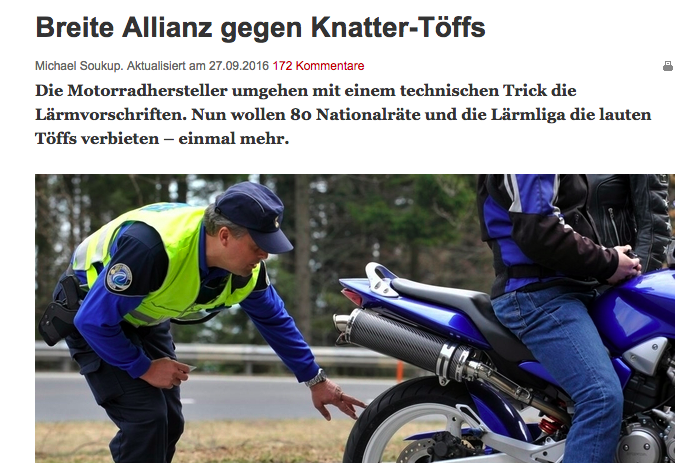 Die Basler Zeitung berichtet von einer briet angelegten Initiative gegen Motorrad- und Sportwagenlärm.